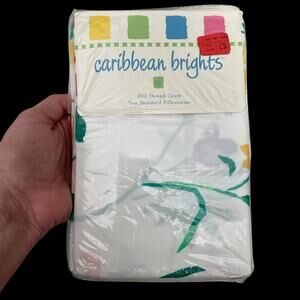 Caribbean Brights Pillowcases Scarlet Sunset 200 Thread Count 2 Standard Vtg NOS